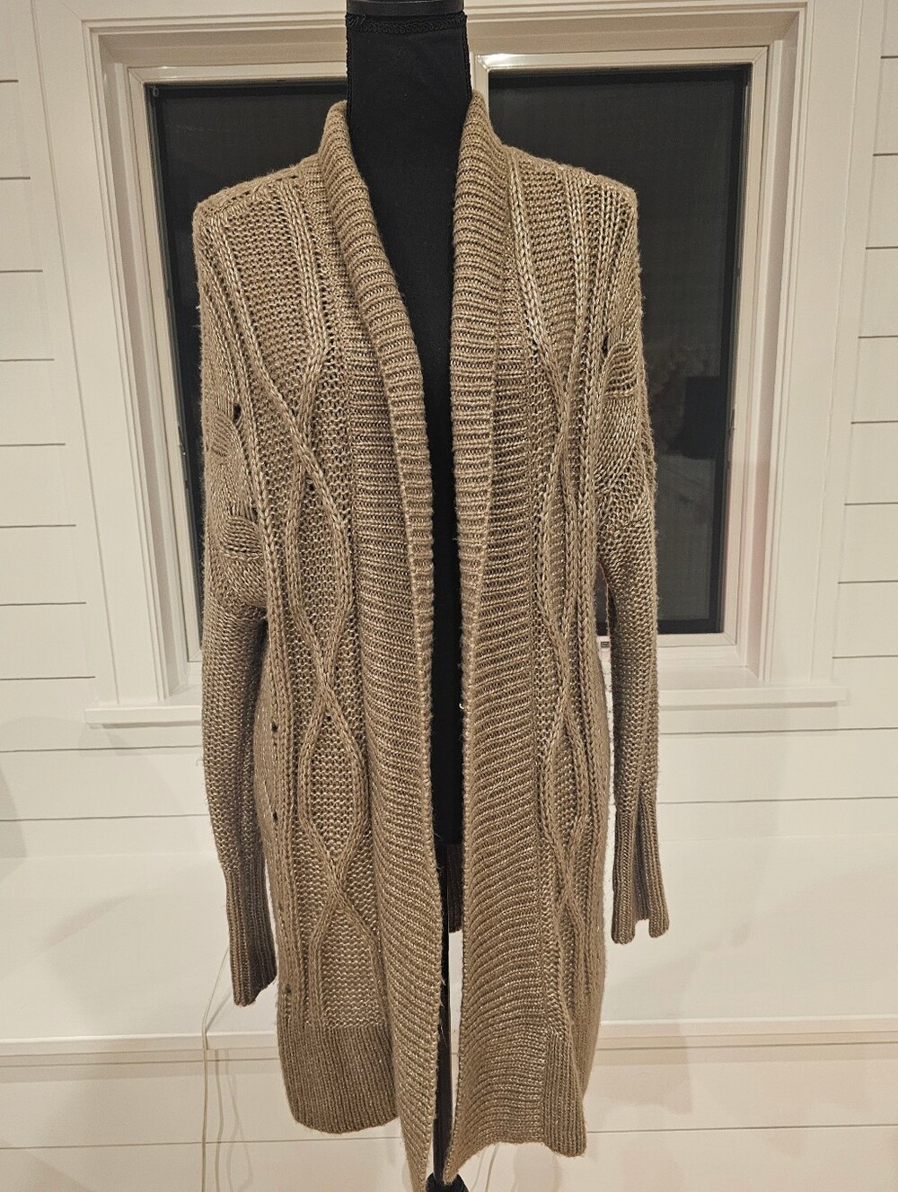 Apt. 9 Taupe Open-Front Cable Knit Long Cardigan